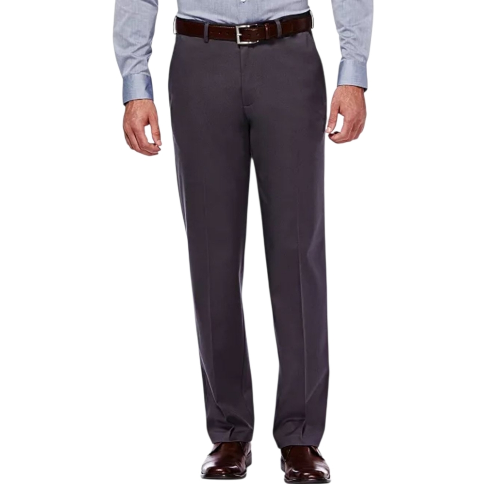 Haggar Men's Premium No Iron Khaki Classic Fit Flat Front Dark Grey 44W X 34L